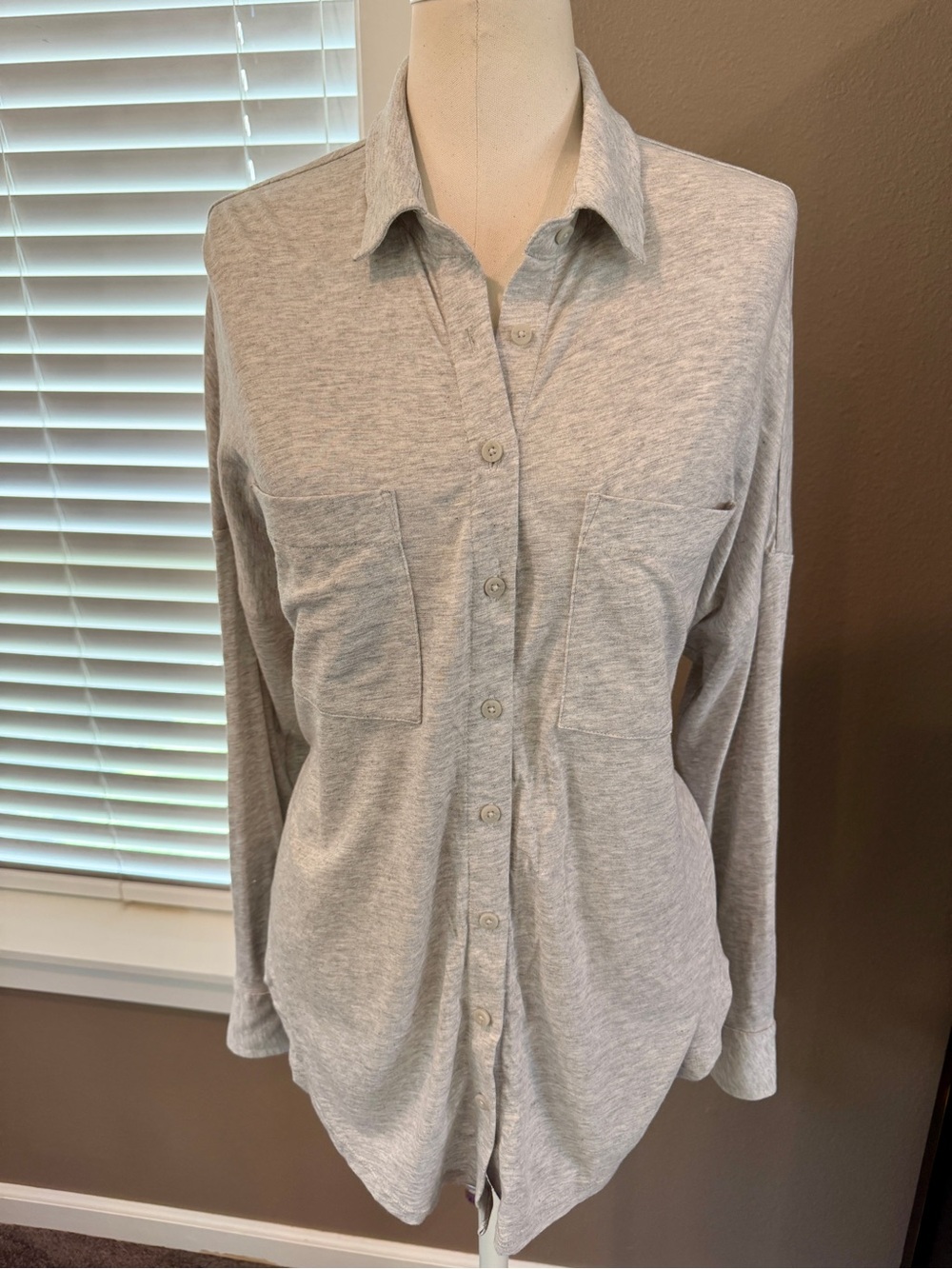 Light Gray Lou & Grey Button-Up Knit Pocket Shirt